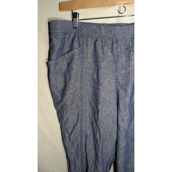 Old Navy Womens Linen Blend Pants Size XL Chambray Blue Elastic Waist Cropped - Picture 2 of 7